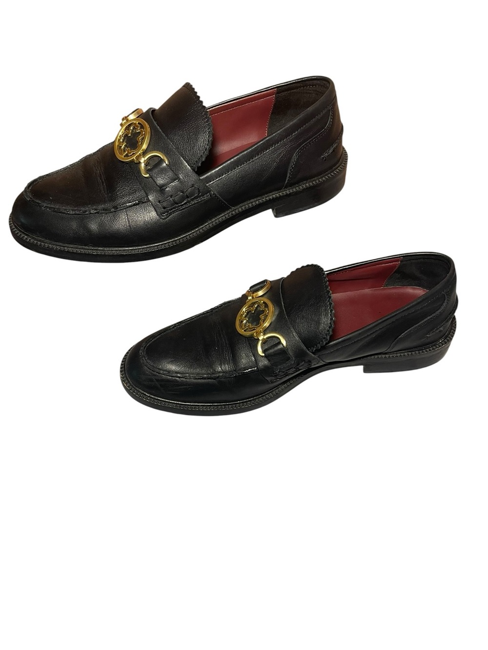 Ted Baker Black Leather Womens Horsebit Loafers with Gold Accent